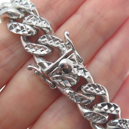 925 Sterling Silver Italy Diamond-Cut Cuban Link Heavy 79.4g Bracelet 8.5"