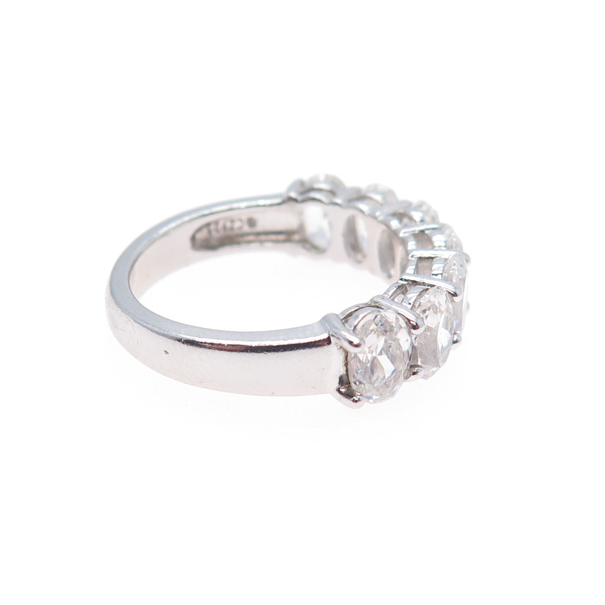 925 Sterling Silver Oval-Cut C Z Half Eternity Ring Size 7.25