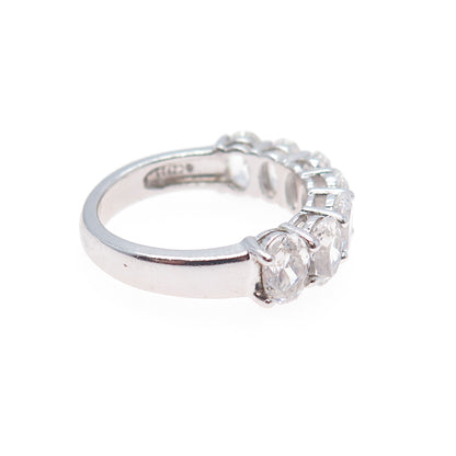 925 Sterling Silver Oval-Cut C Z Half Eternity Ring Size 7.25
