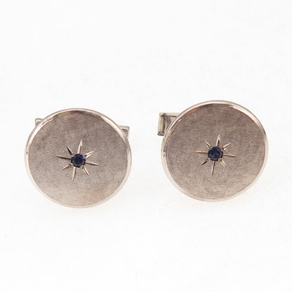 925 Sterling Silver Vintage Real Sapphire Starburst Oxidized Cufflinks