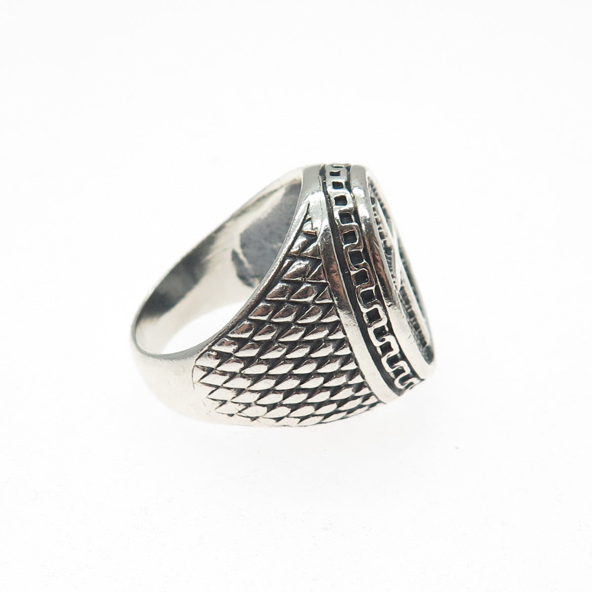 950 Silver Vintage Cross Oxidized Signet Ring Size 9.75