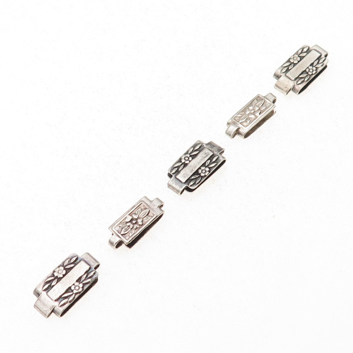 925 Sterling Silver Antique Art Deco SET of 5 Floral Bracelet / Necklace Links
