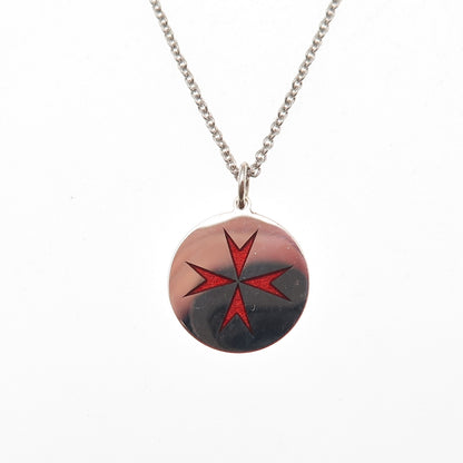 925 Sterling Silver Enamel Maltese Cross Cable Chain Necklace 18"