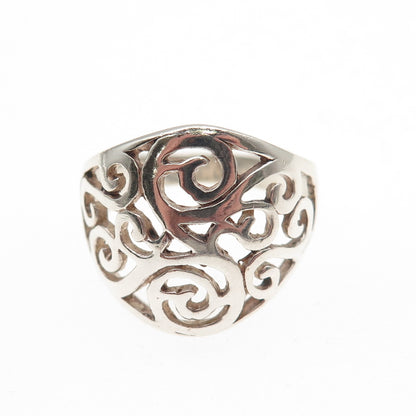 925 Sterling Silver Vintage Modernist Swirl Ring Size 7.75