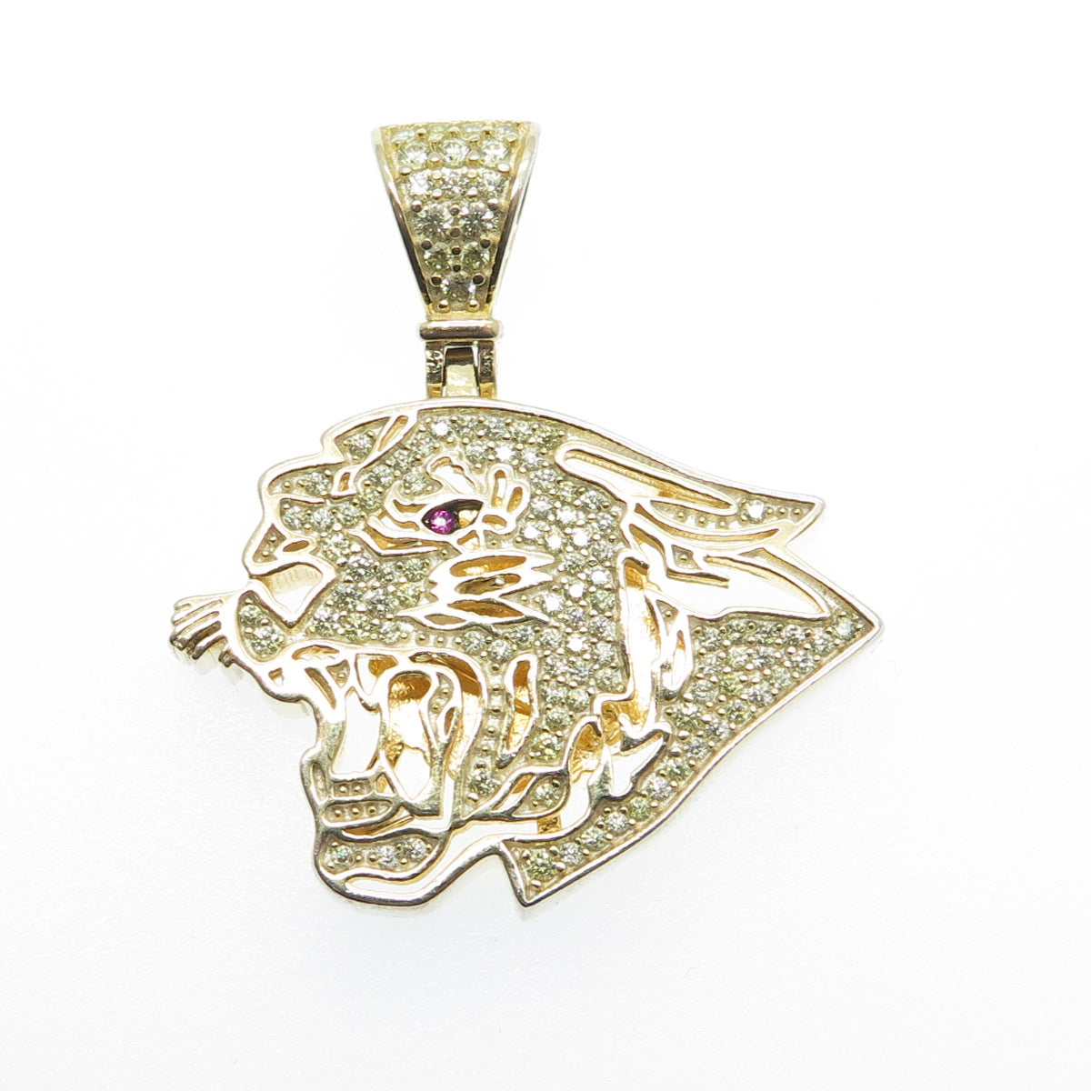 925 Sterling Silver Gold Plated Real Round-Cut Ruby & C Z Panther Pendant