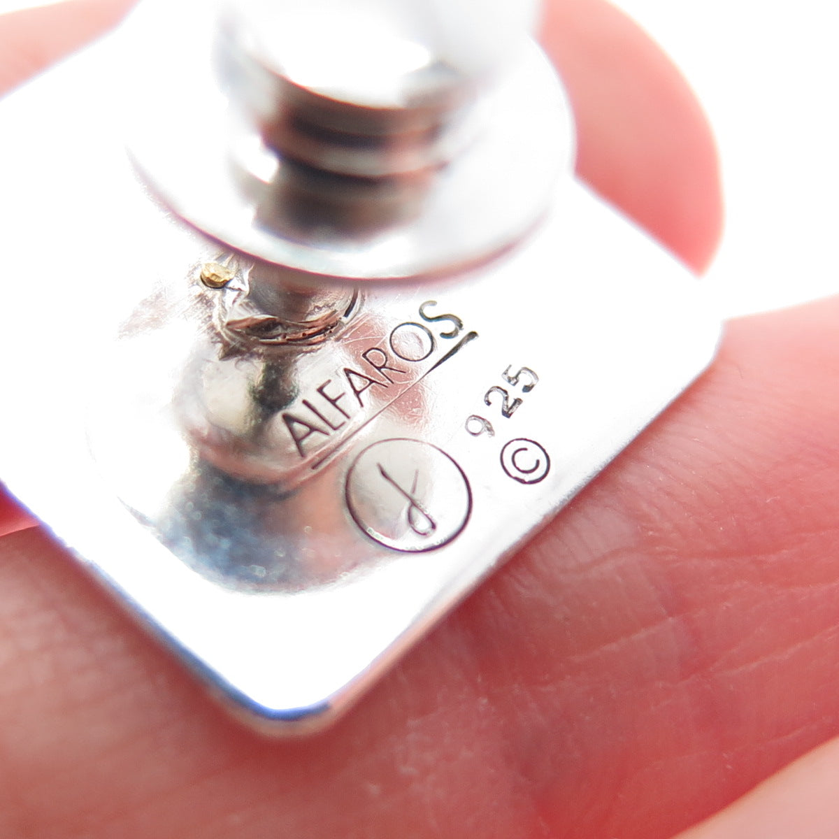 VICTOR ALFARO 14K Gold 925 Sterling Silver Vintage Real Ruby Modernist Lapel Pin