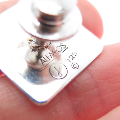 VICTOR ALFARO 14K Gold 925 Sterling Silver Vintage Real Ruby Modernist Lapel Pin