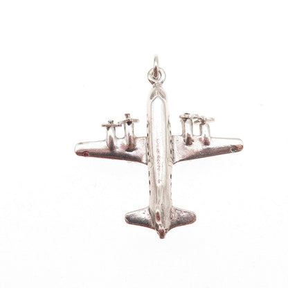 Wells 925 Sterling Silver Vintage Airplane Oxidized 3D Charm Pendant