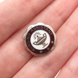 BALE 925 Sterling Silver Vintage 1977 Enamel Nursing Assistant Lapel Pin Brooch