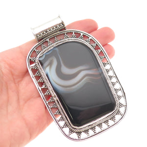 925 Sterling Silver Vintage Real Agate Granulated Heavy 91.8g Pendant