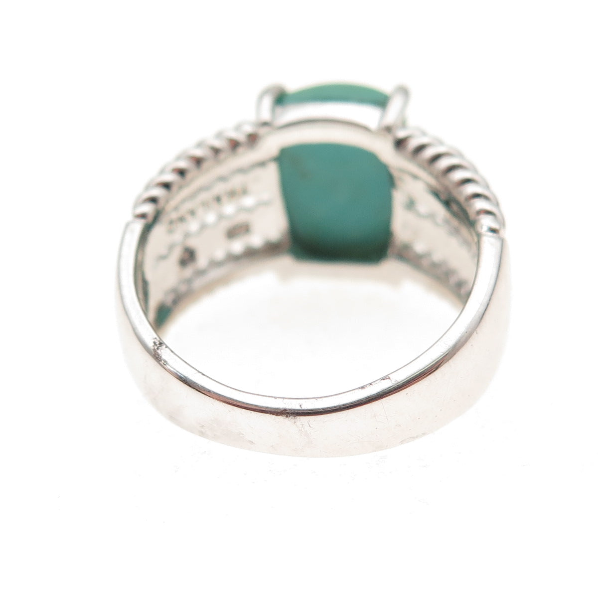 925 Sterling Silver Real Royston Turquoise 3-Row Ring Size 6