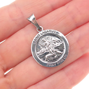 925 Sterling Silver Vintage Italy St. Lazarus Oxidized Charm Pendant