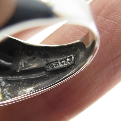 CFJ Collins Fine Jewelry Sterling Silver Vintage Black Onyx & MOP Ring Size 6.25