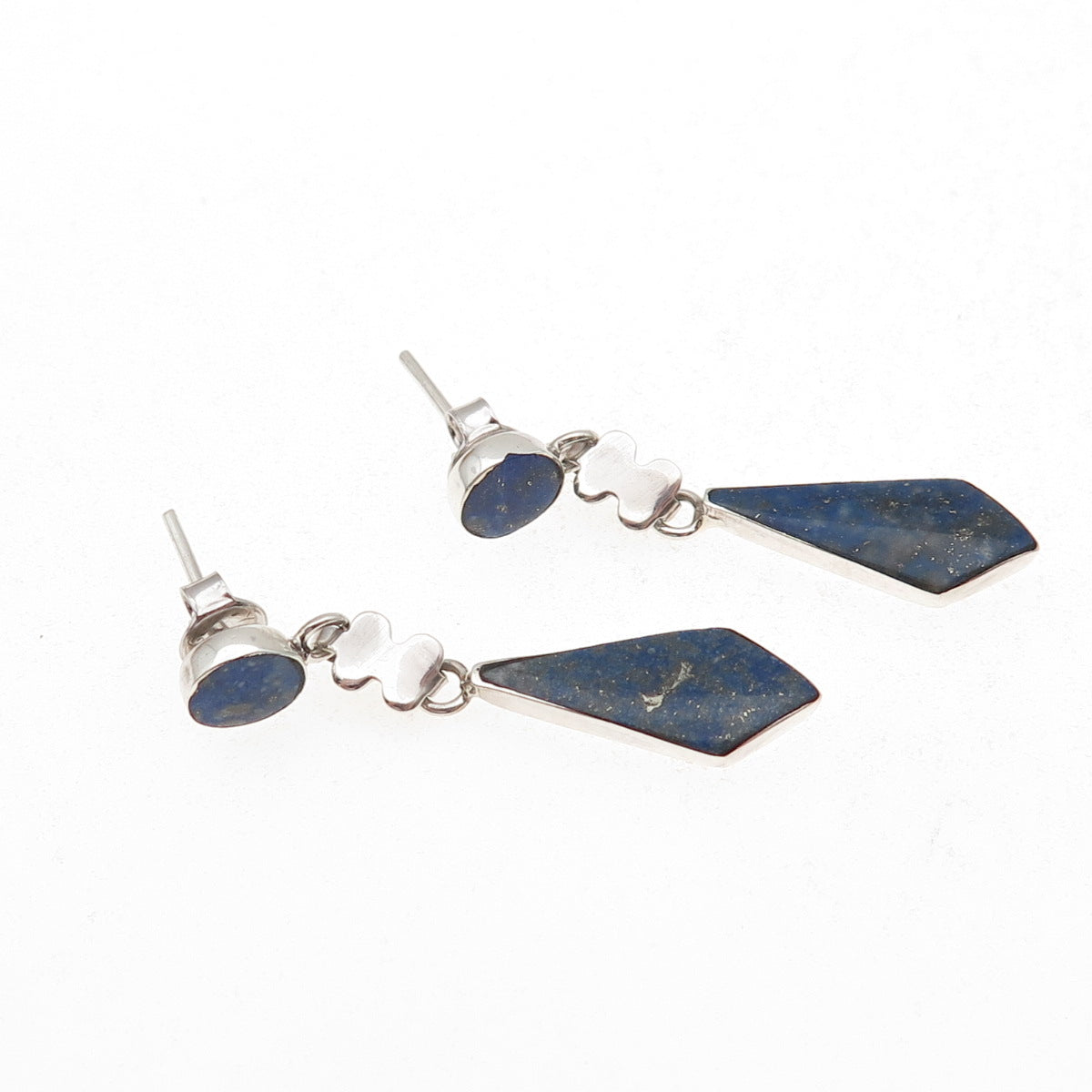925 Sterling Silver Vintage Real Lapis Dangle Earrings