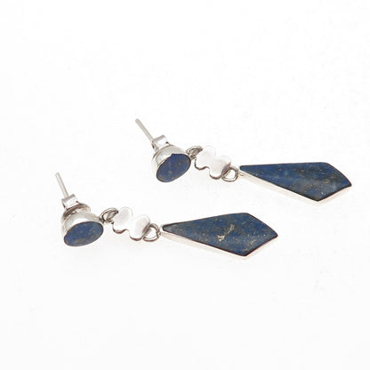 925 Sterling Silver Vintage Real Lapis Dangle Earrings
