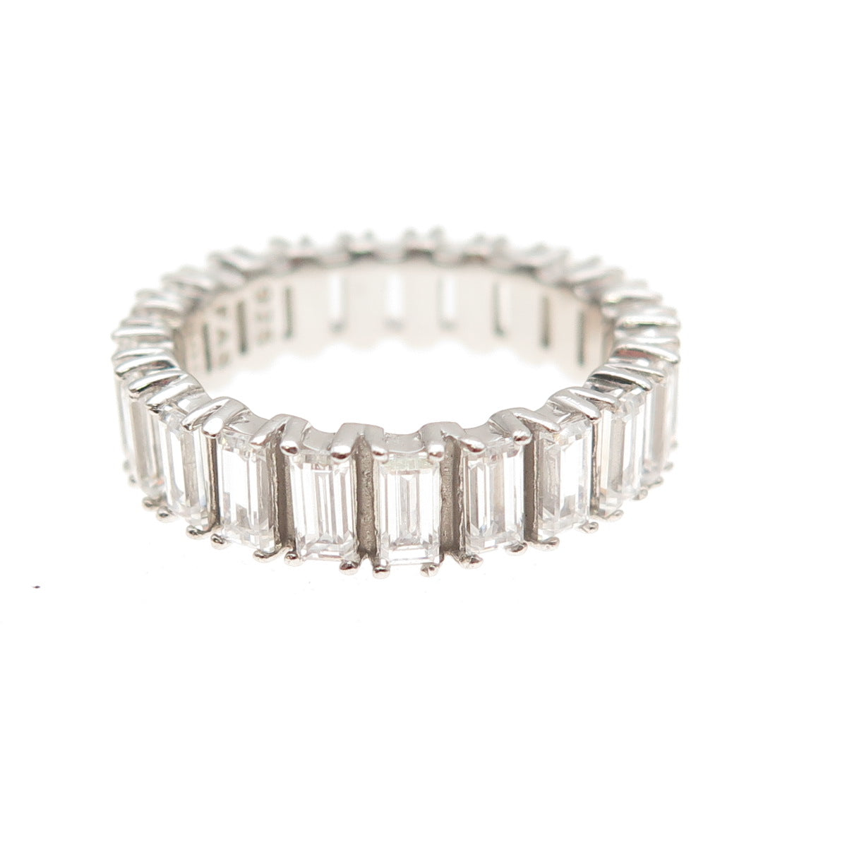 925 Sterling Silver Emerald-Cut C Z All Around Eternity Band Ring Size 5