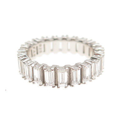 925 Sterling Silver Emerald-Cut C Z All Around Eternity Band Ring Size 5