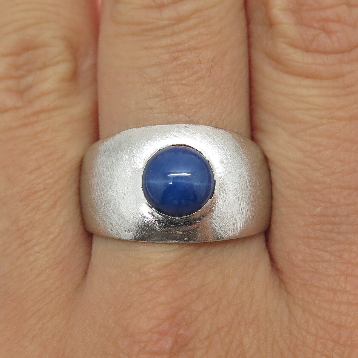 925 Sterling Silver Antique Art Deco Lab-Created Star Sapphire Ring Size 11.25