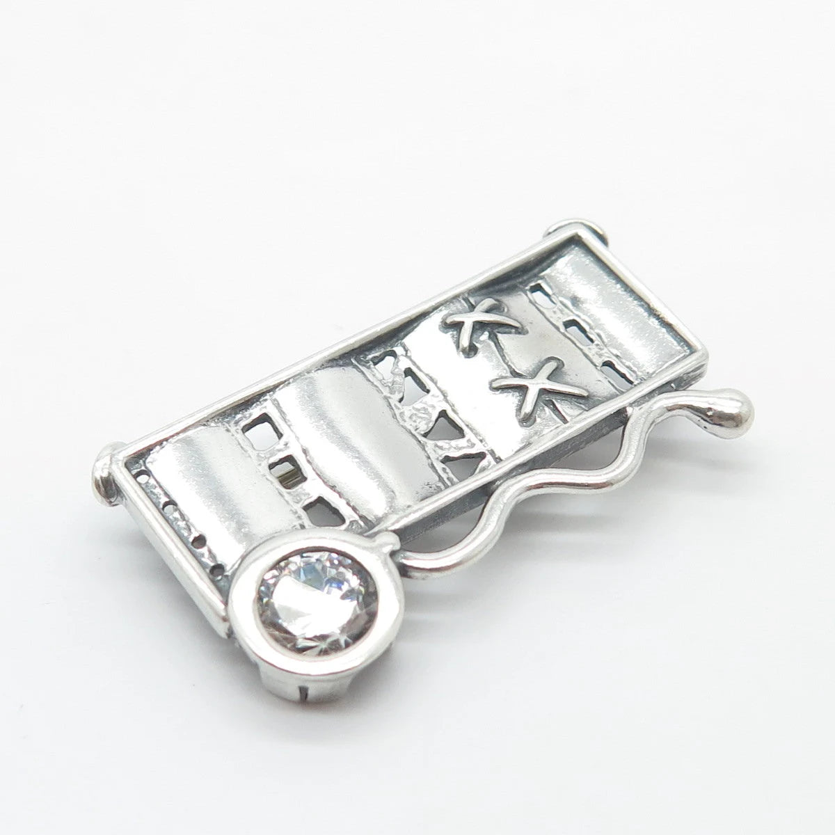 925 Sterling Silver Vintage Round-Cut C Z Modernist Pin Brooch