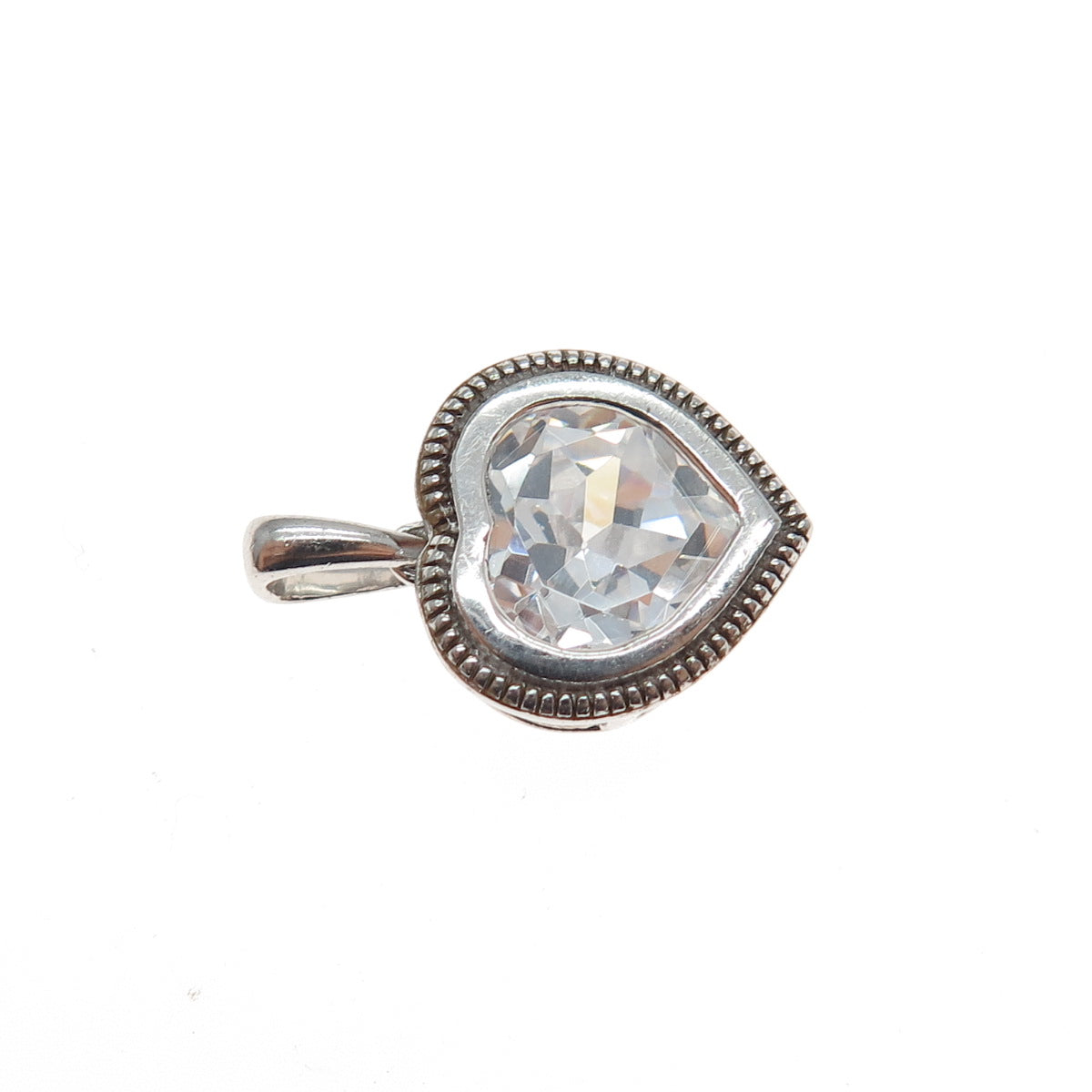 925 Sterling Silver Heart-Cut C Z Minimalist Charm Pendant
