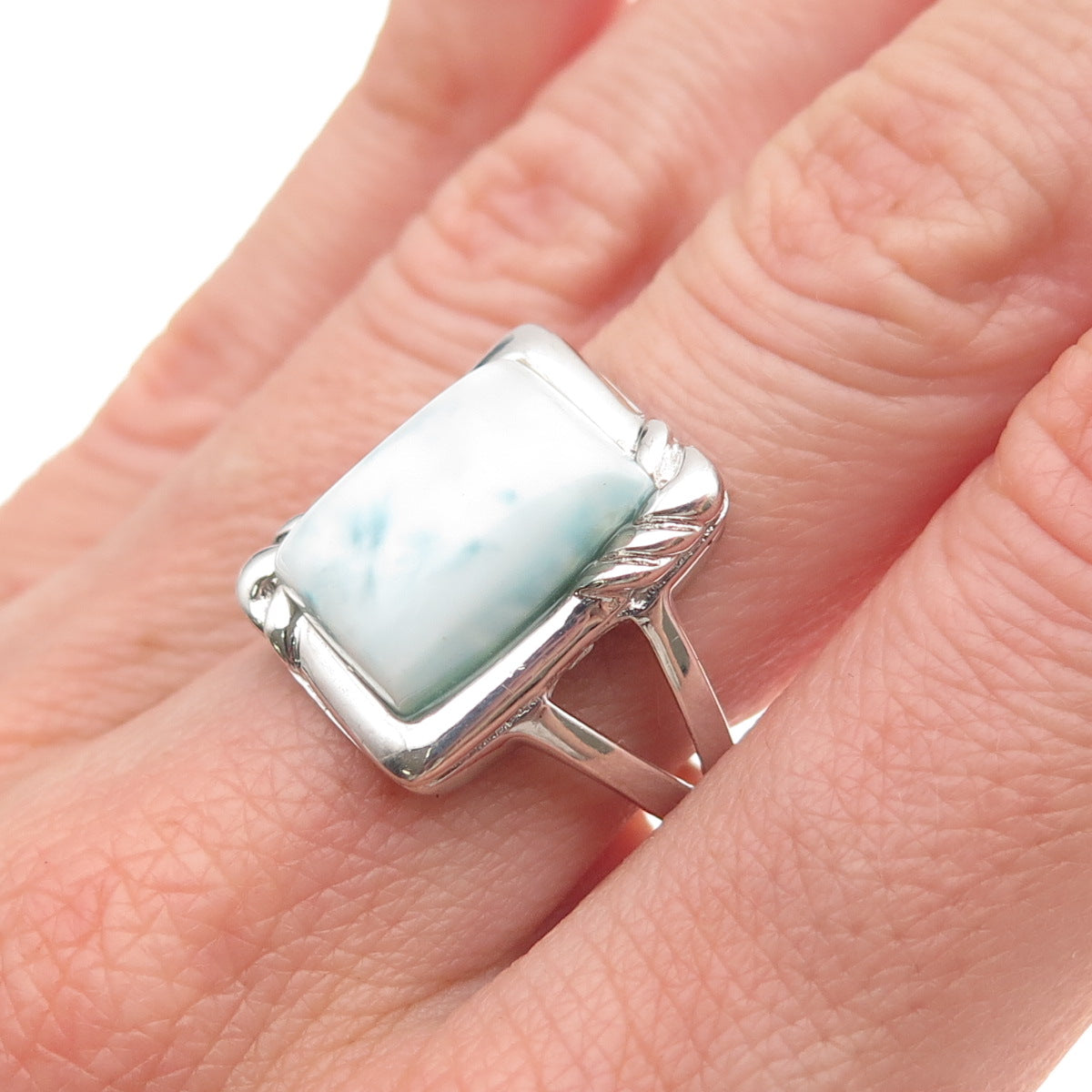 925 Sterling Silver Vintage Real Larimar Ring Size 7.25