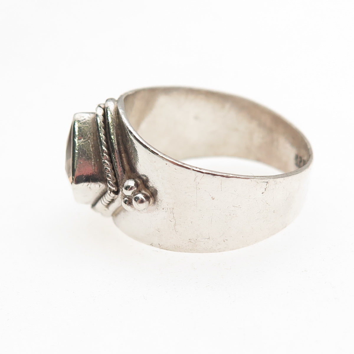 925 Sterling Silver Vintage Princess-Cut Smoky C Z Oxidized Ring Size 8.25