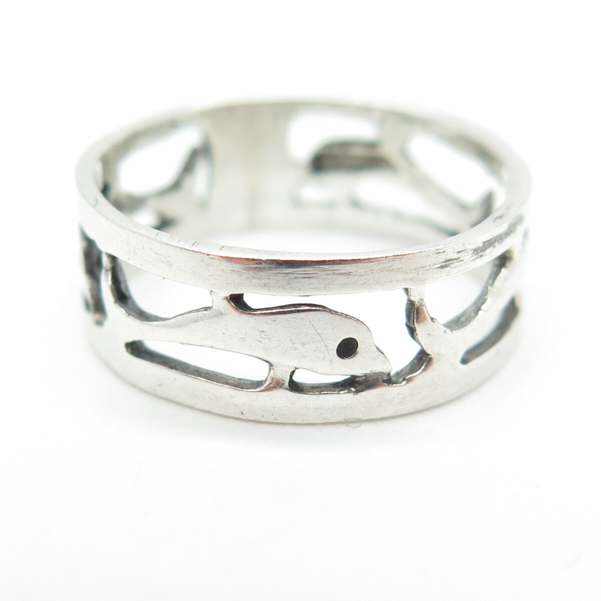 925 Sterling Silver Vintage Friendly Dolphin All Around Band Ring Size 6.75