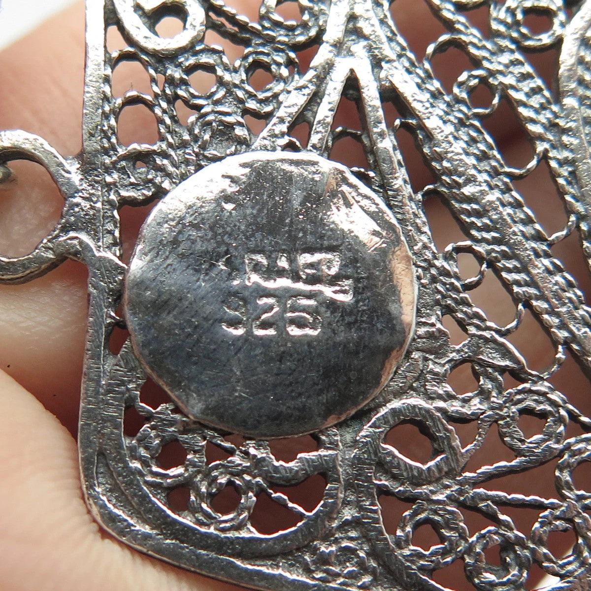 925 Sterling Silver Vintage Israel Real Carnelian Gemstone Filigree Pendant