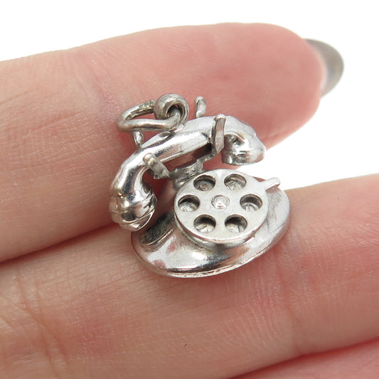 925 Sterling Silver Antique Art Deco "I Love You" Rotary Telephone Pendant