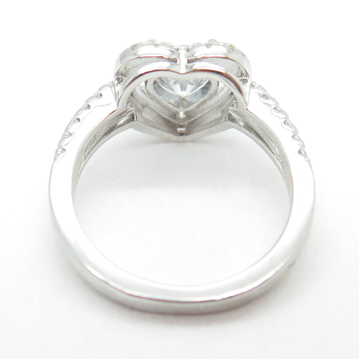 925 Sterling Silver Heart & Round-Cut C Z Promise Ring Size 5