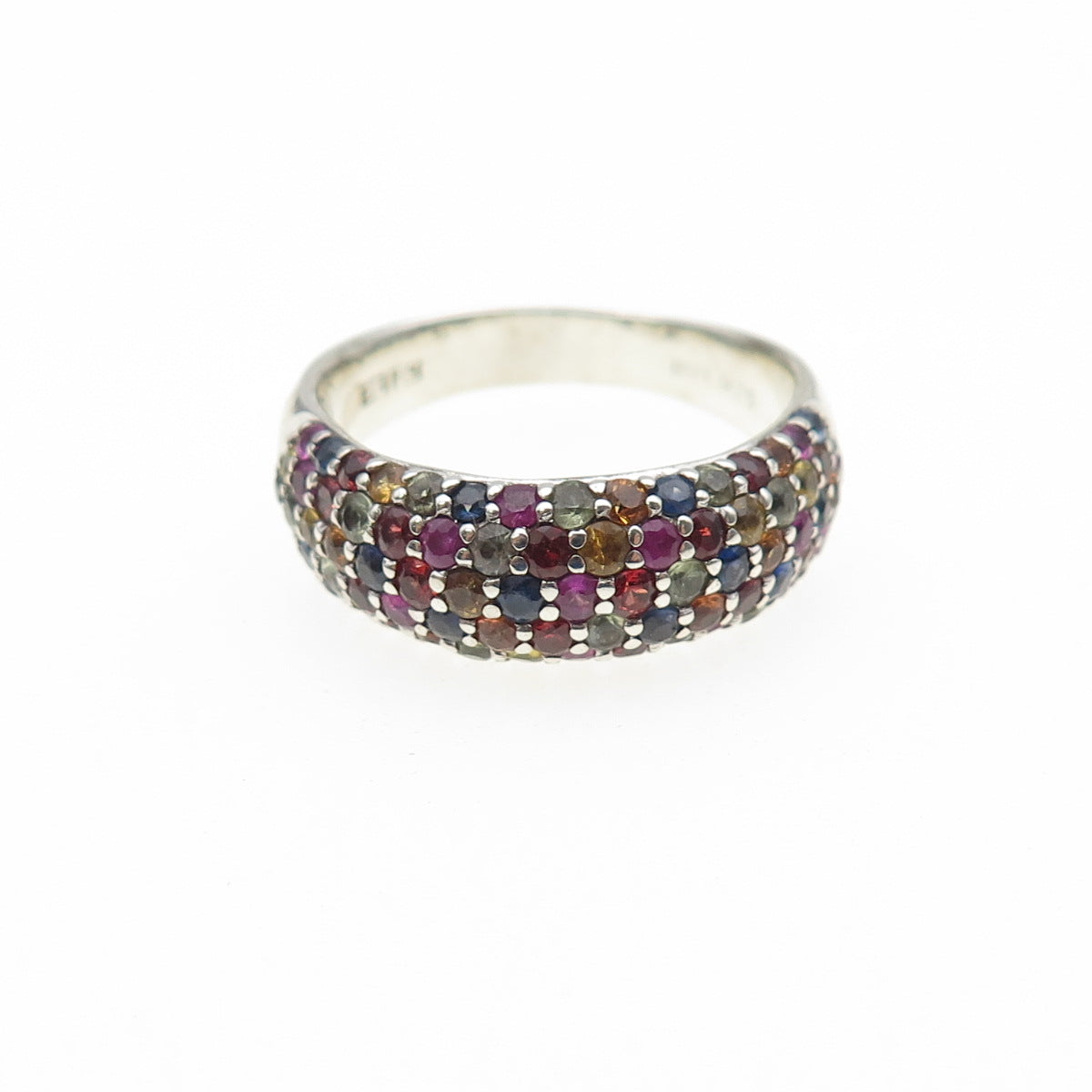 EFFY 925 Sterling Silver Real Round-Cut Multi-Color Sapphire Ring Size 9.25