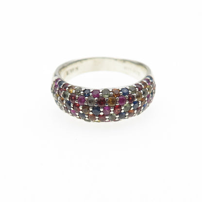 EFFY 925 Sterling Silver Real Round-Cut Multi-Color Sapphire Ring Size 9.25