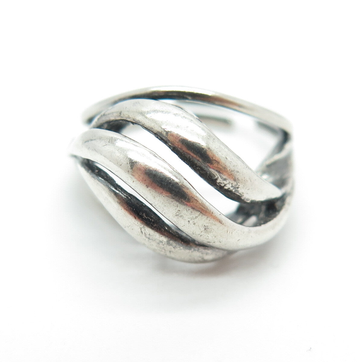 BEAU 925 Sterling Silver Vintage Braided Domed Adjustable Ring Size 6