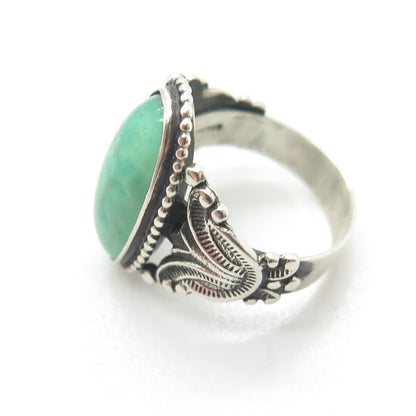 925 Sterling Silver Antique Art Deco Faux Turquoise Oxidized Ring Size 3.75
