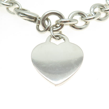 TIFFANY & CO. 925 Sterling Vintage Engraved Heart Tag Rolo Link Bracelet 7"