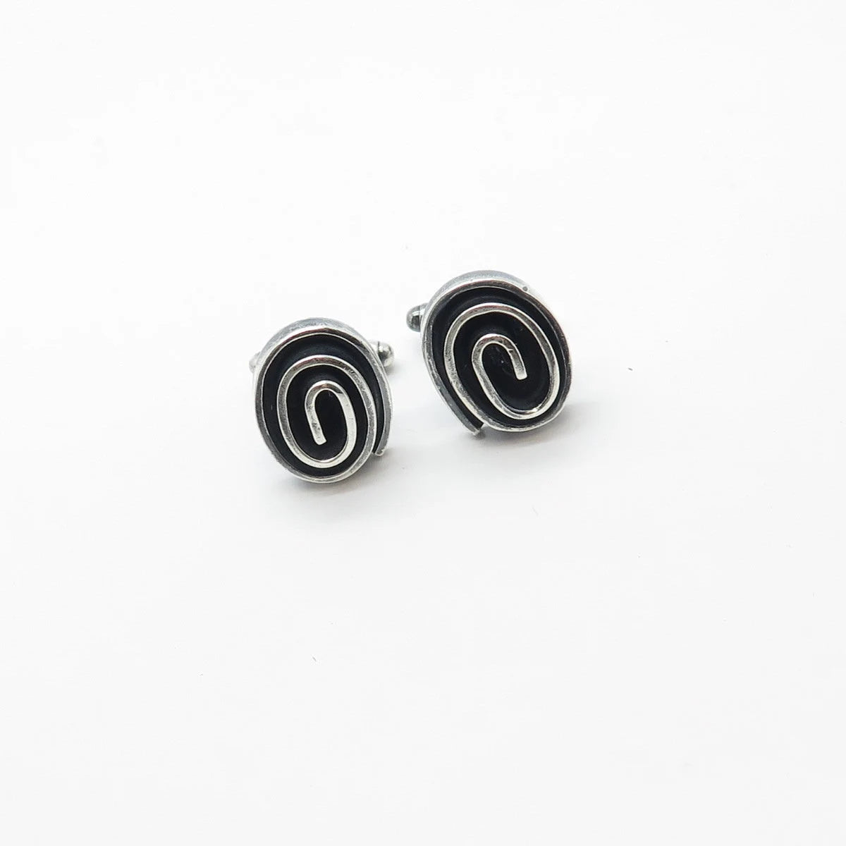 925 Sterling Silver Vintage Mexico Swirl Oval Cufflinks