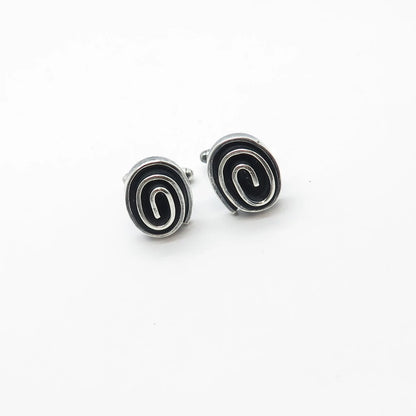 925 Sterling Silver Vintage Mexico Swirl Oval Cufflinks
