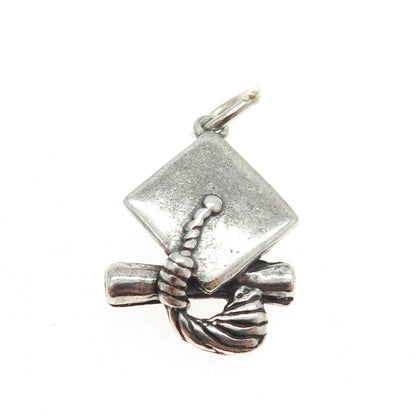 SHUBE 925 Sterling Silver Vintage Graduation Cap & Diploma 3D Charm Pendant