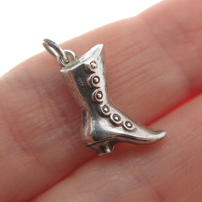 925 Sterling Silver Antique Ladies Boot Minimalist Oxidized 3D Charm Pendant
