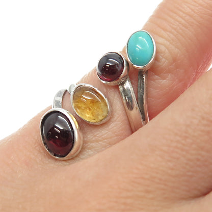 Old Pawn Sterling Silver Turquoise Tourmaline Citrine Adjustable Ring Size 4.25