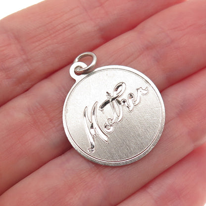 925 Sterling Silver Vintage Engraved Mother Round Tag Charm Pendant