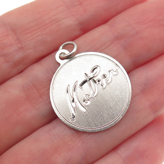 925 Sterling Silver Vintage Engraved Mother Round Tag Charm Pendant