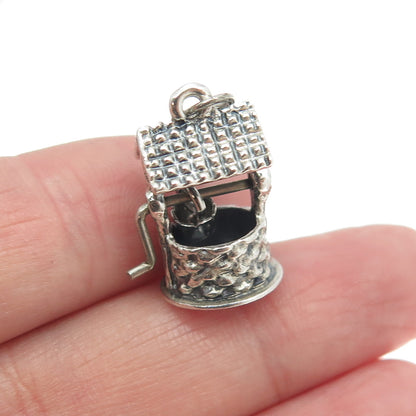 BEAU 925 Sterling Silver Antique Art Deco Water Well Movable 3D Charm Pendant