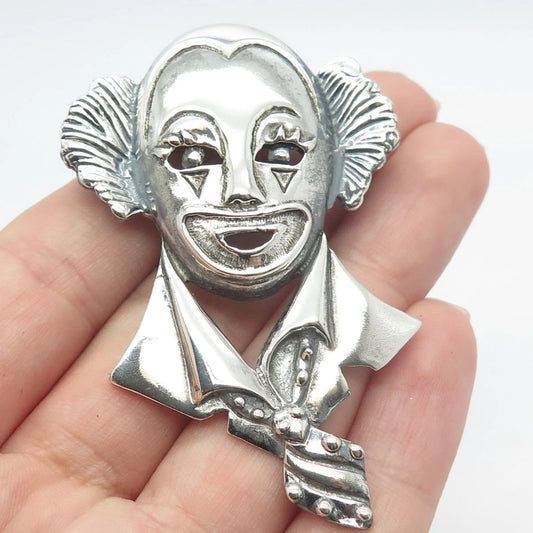 925 Sterling Silver Vintage Mexico Clown Pin Brooch