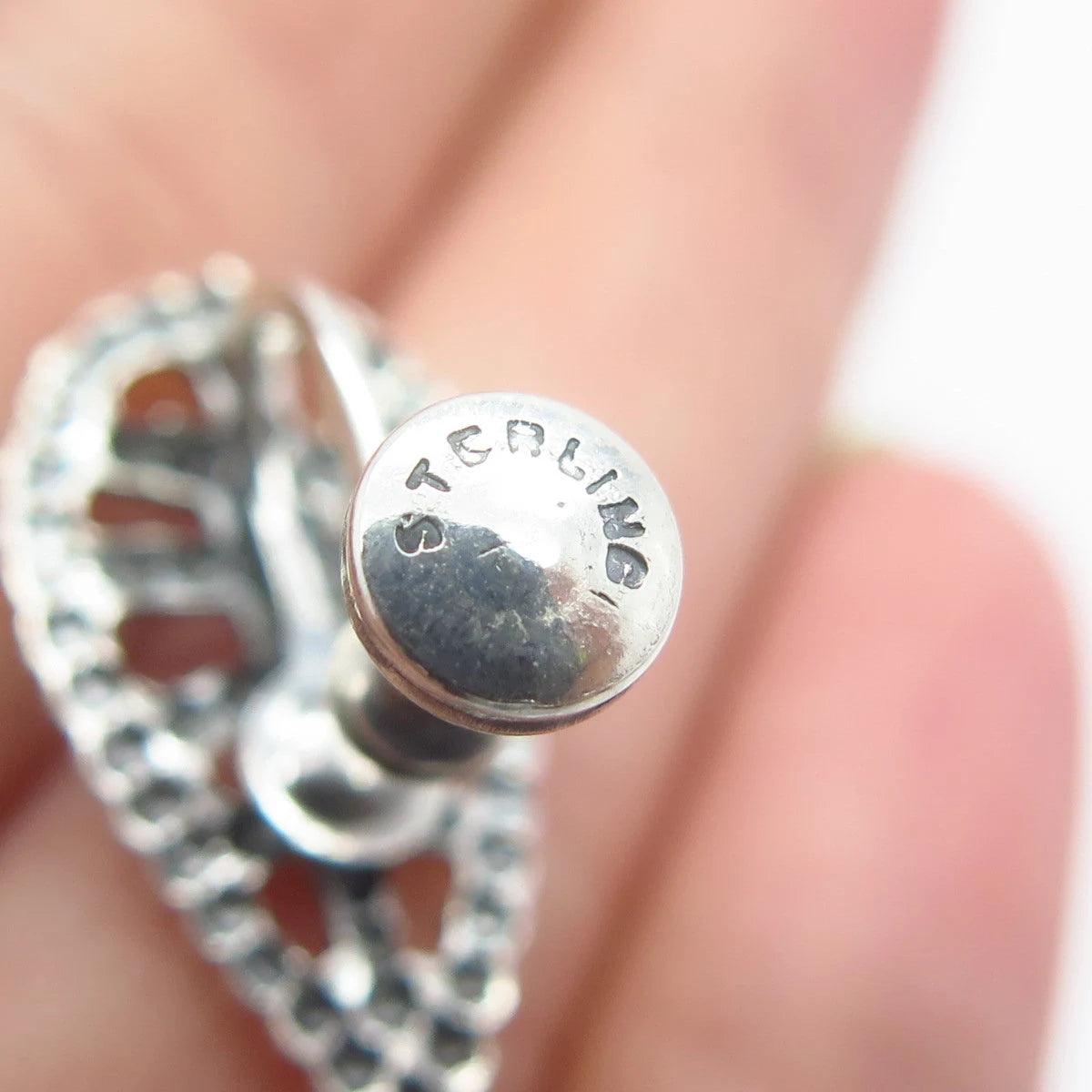 925 Sterling Silver Vintage Beaded Screw Back Earrings