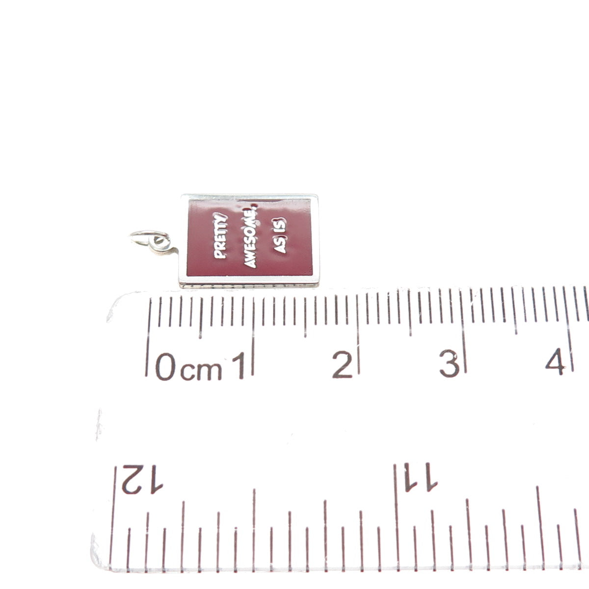 925 Sterling Silver Red Enamel Pretty Awesome, As Is Minimalist Charm Pendant