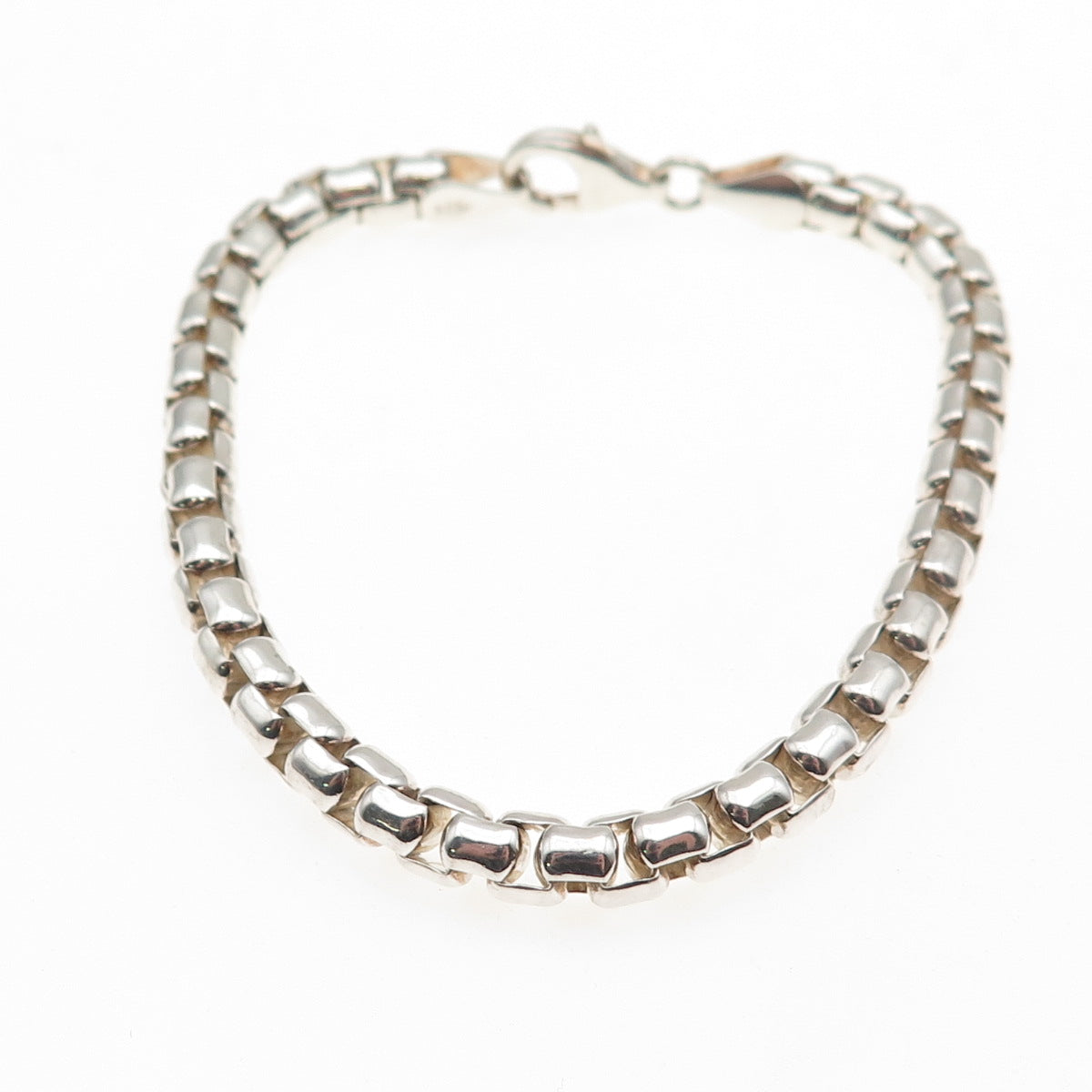925 Sterling Silver Vintage Round Box Link Bracelet 6.75"