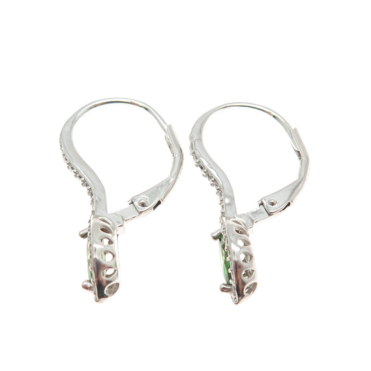 925 Sterling Silver Marquise-Cut Green & Round White C Z Eye Drop Earrings