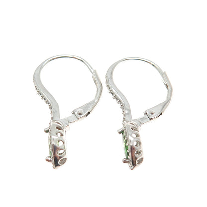925 Sterling Silver Marquise-Cut Green & Round White C Z Eye Drop Earrings