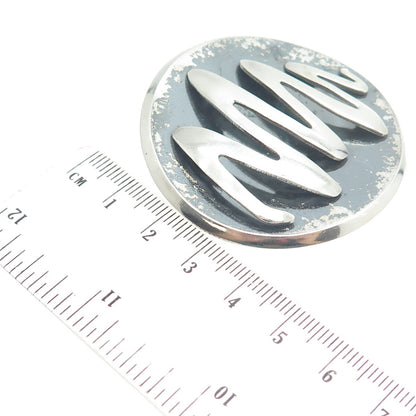925 Sterling Silver Vintage Mexico Modernist Zig-Zag Round Pin Brooch